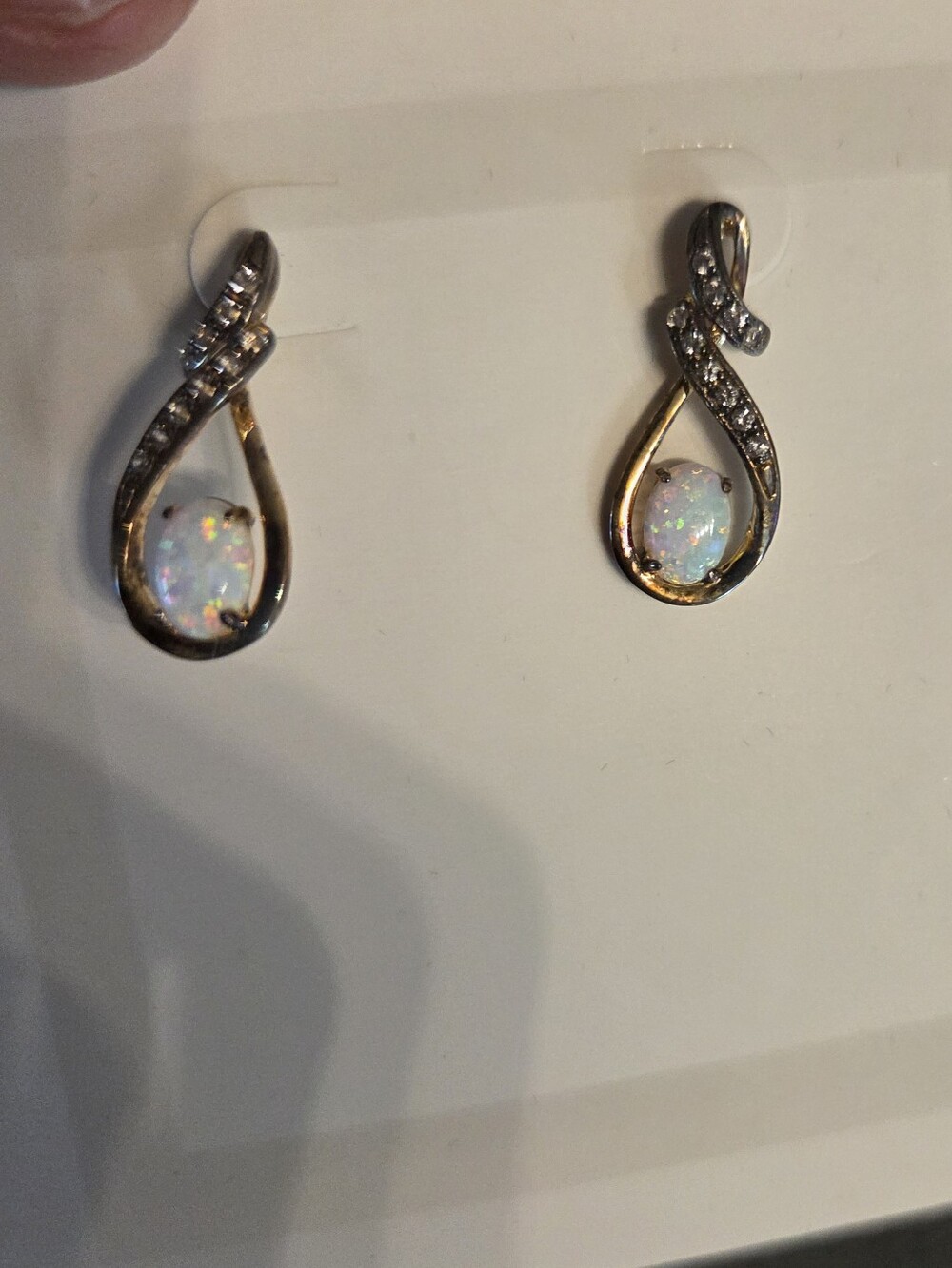 Opal and Cubic Zirconia Teardrop Earrings - White Opal